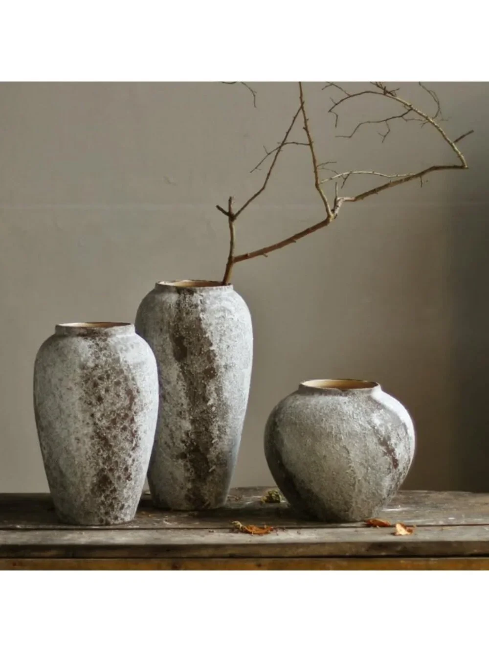 Rustic Tall Ceramic Floor Vase - Vintage Farmhouse Decor for Living Room